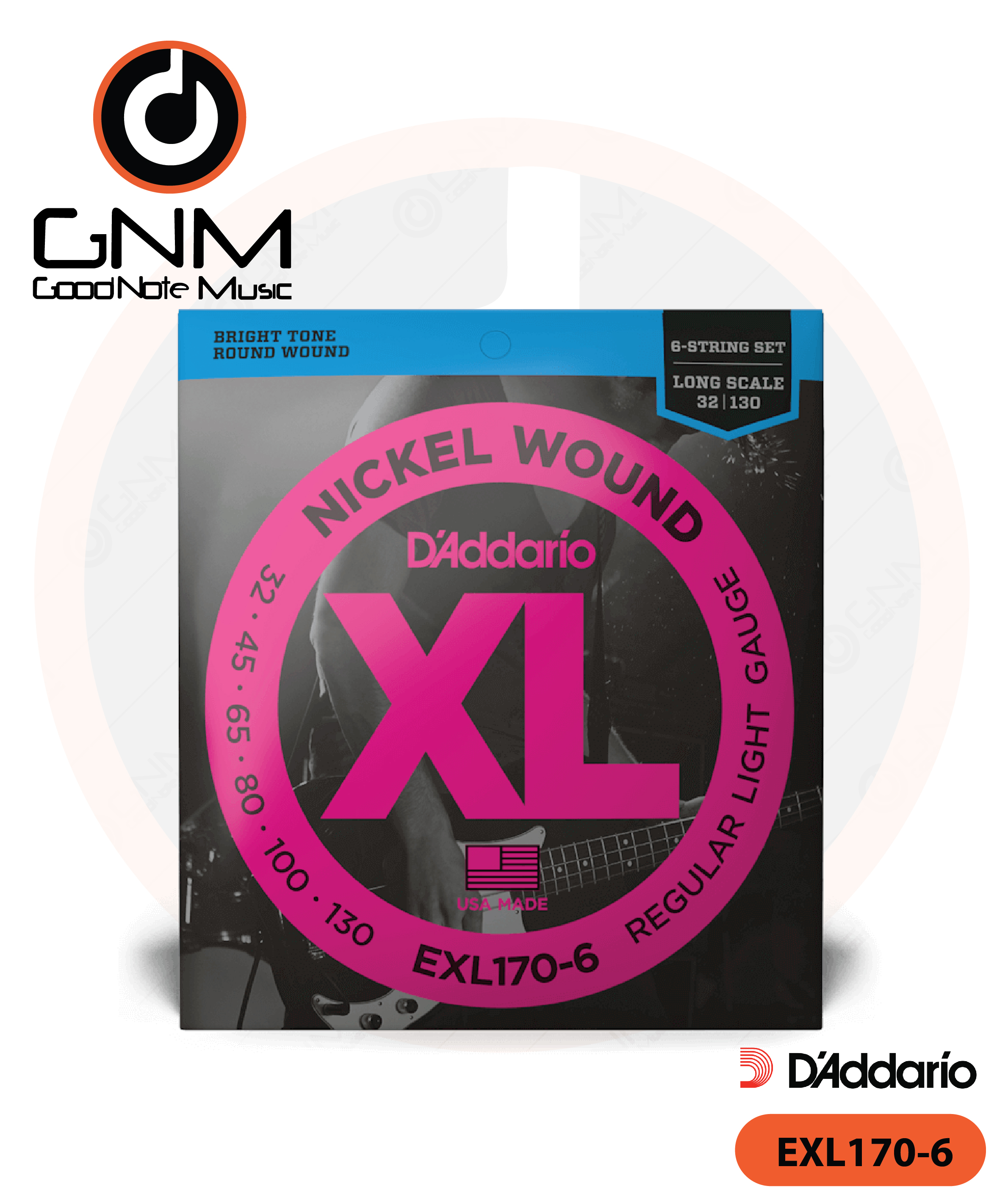 สายเบส 6 สายแบบชุด Daddario รุ่น EXL170-6