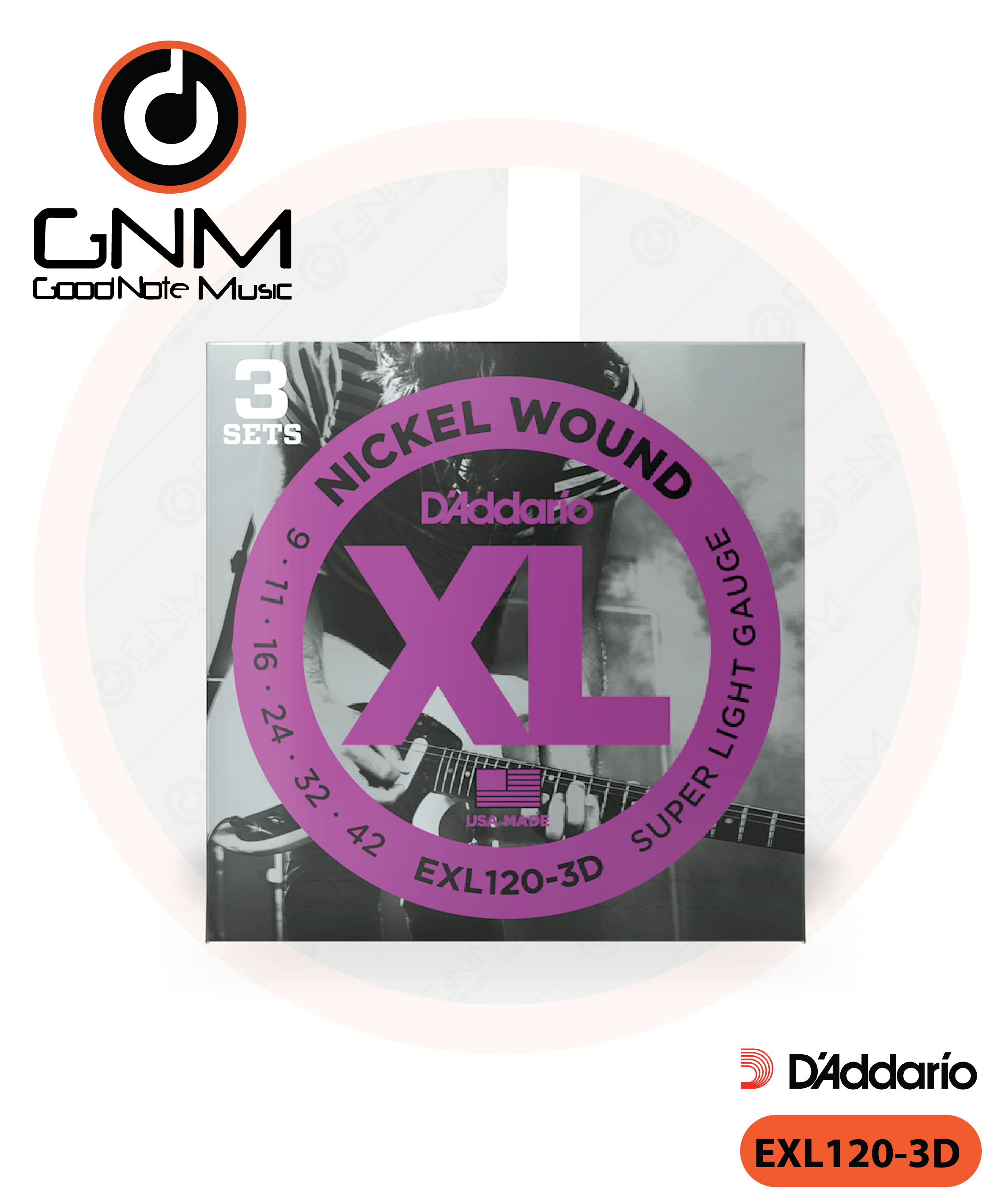สายกีตาร์ไฟฟ้า Daddario รุ่น EXL120-3D (แพ็ค3)